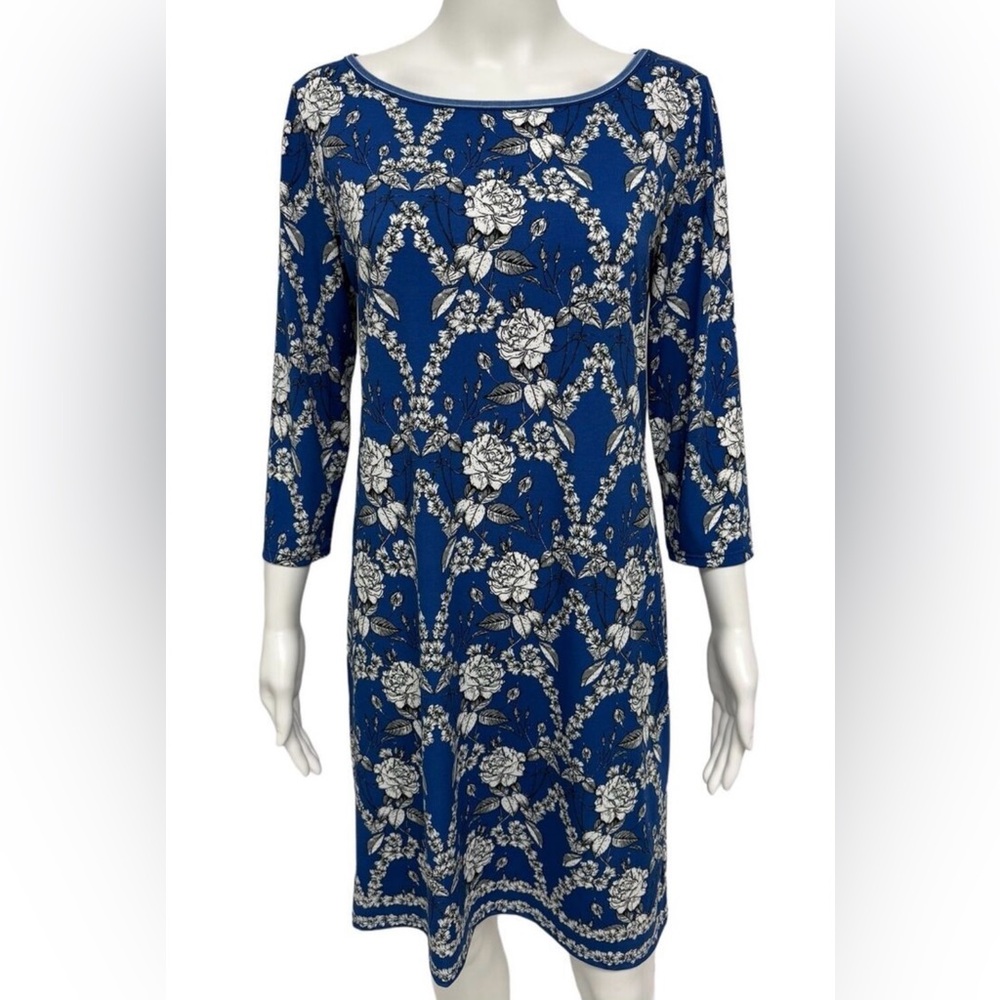 NWT Max Studio Women’s Floral Blue with Rose Pattern Shift Sheath Dress SzL Blue